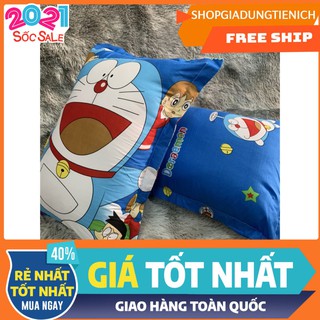Combo 2 vỏ gối nằm,áo gối nằm 40x60cm và 45x65cm vải cotton poly mẫu doremon