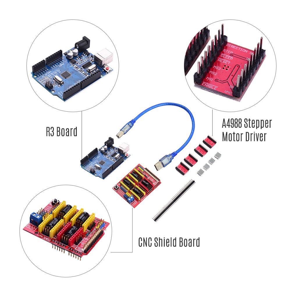 §COD  Aibecy 3D Printer Accessories CNC Shield UNO-R3 Board A4988 Driver Kit With Heat Sink For Arduino Engraver