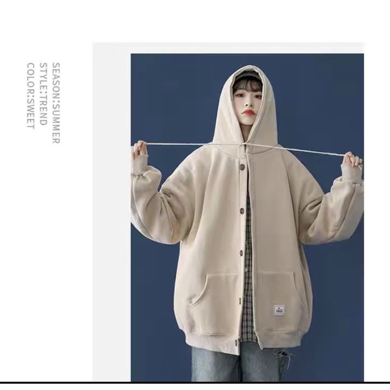 Áo Khoác Hoodie Nỉ Trơn Unisex  - Áo Có Mũ, Cài Cúc Hàng Thu Đông AH1