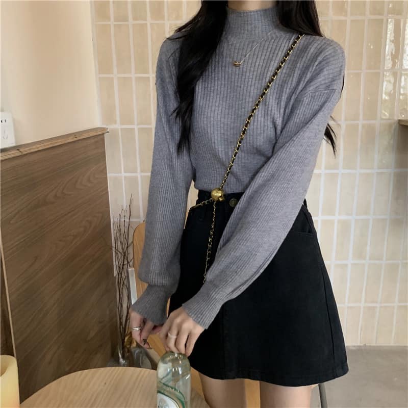 Áo len dệt kim thu đông, áo cổ lọ tay bồng, áo cổ cao, áo dài tay, áo đẹp