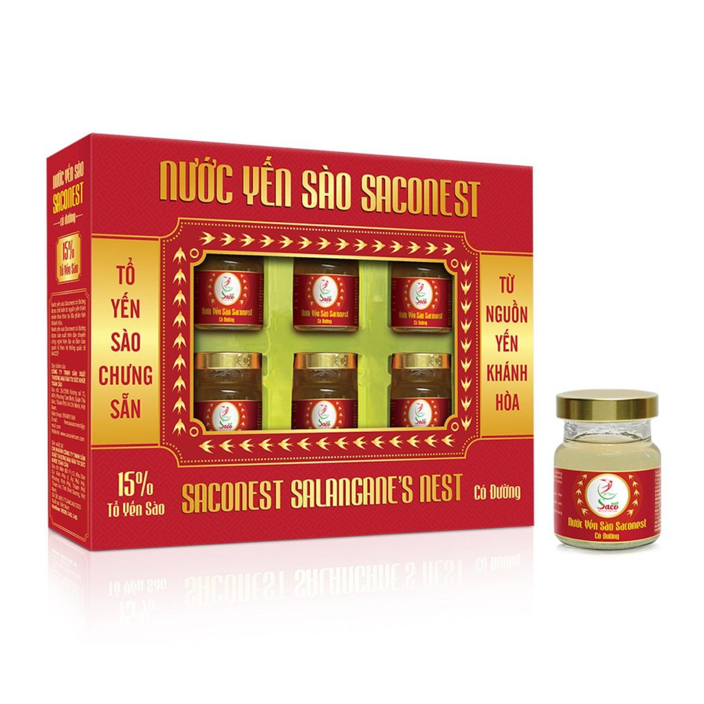 [TANG KÈM TÚI] 15% Tổ Yến Sào Thiên Nhiên - Nước Yến Sào Cao Cấp Saconest Có đường Hộp 6 lọ, Lọ 70ml