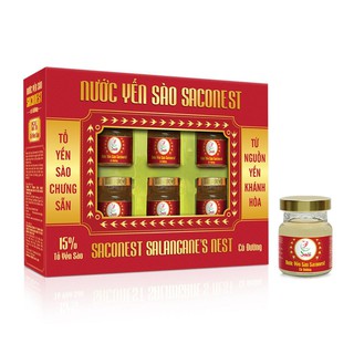 Nước yến sào cao cấp saconest có đường - không đường hộp 6 lọ, lọ 70ml
