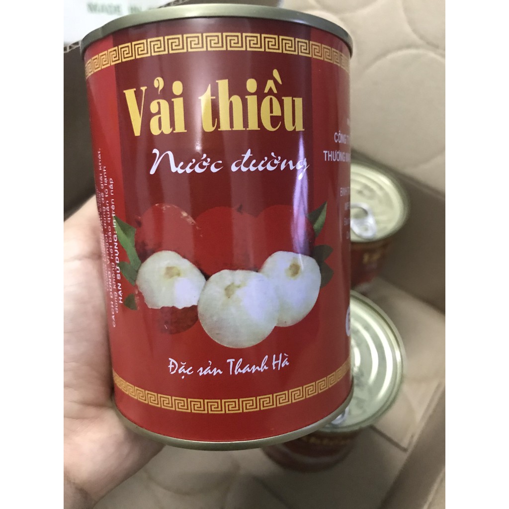 Vải thiều ngâm nước đường Thanh Hà lon sơn (565gr)