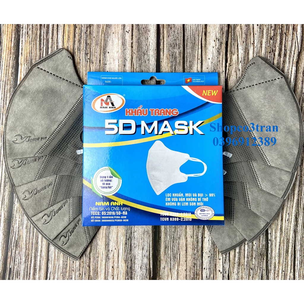 Khẩu trang 5D NAM ANH FAMAPRO Kháng Khuẩn 10 cái/ hộp Trắng, Xanh Rêu, Hồng, Xanh Y Tế, Xanh Navy, Xám, Đen