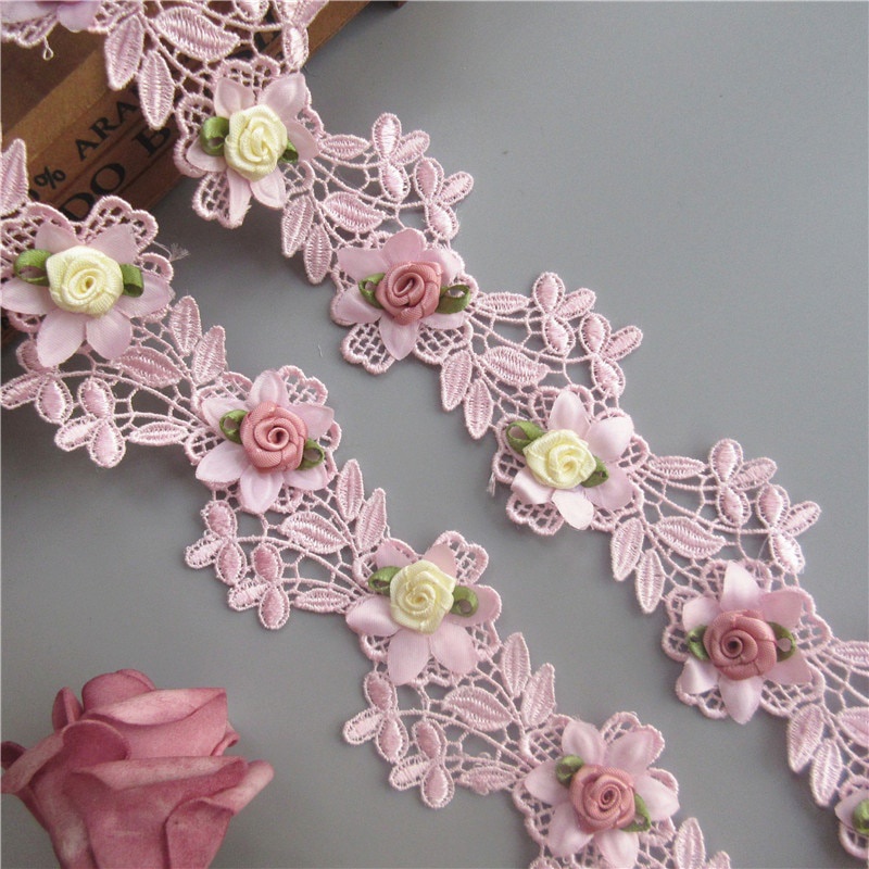 Set 12 Dây Ruy Băng Thêu Hoa Hồng Trang Trí Váy Cưới