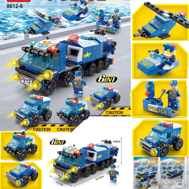 100/200 chiếc Lego Ô tô tương thích Khối xây dựng Cảnh sát Phòng cháy chữa cháy Xe tăng Máy bay Đồ chơi giáo dục Quân đ