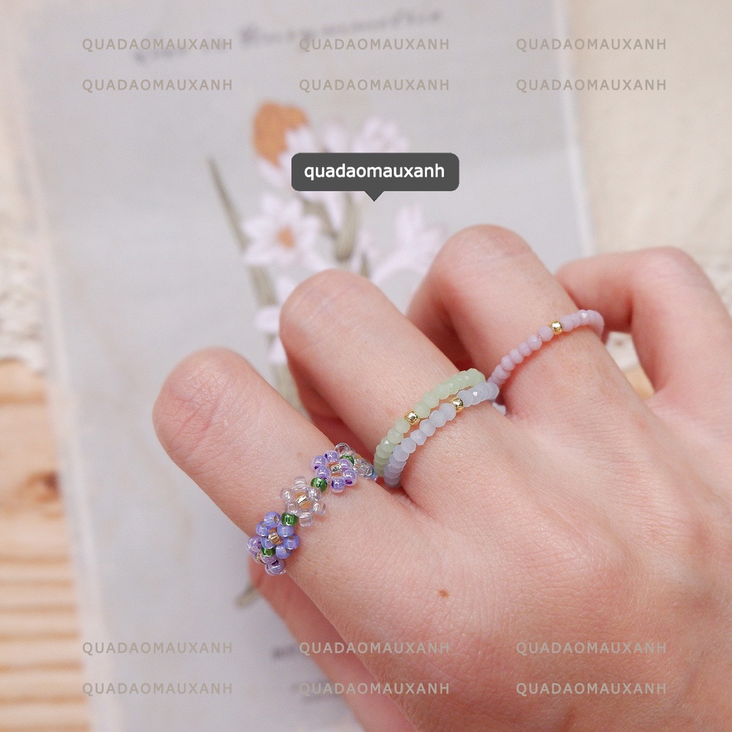 Nhẫn hạt pha lê nhí lấp lánh, mẫu đơn giản dễ phối cùng set trang sức #Quadaomauxanh
