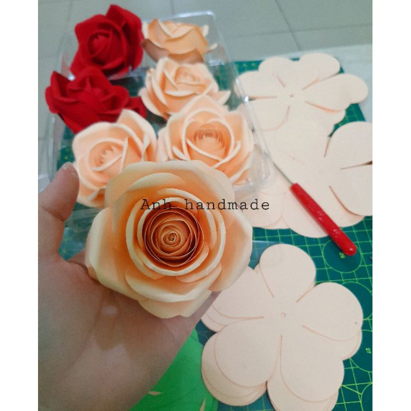Set nguyên liệu đầy đủ làm nguyên cây hoa hồng bằng giấy mỹ thuật (inbox chọn màu)