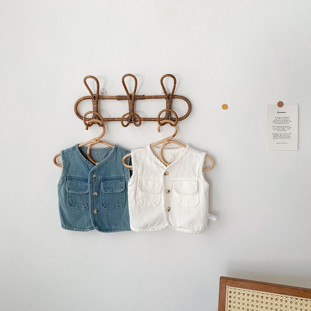 Áo Khoác Denim Không Tay Phối Nút Mở Thời Trang Mùa Hè Dành Cho Bé Trai Và Bé Gái