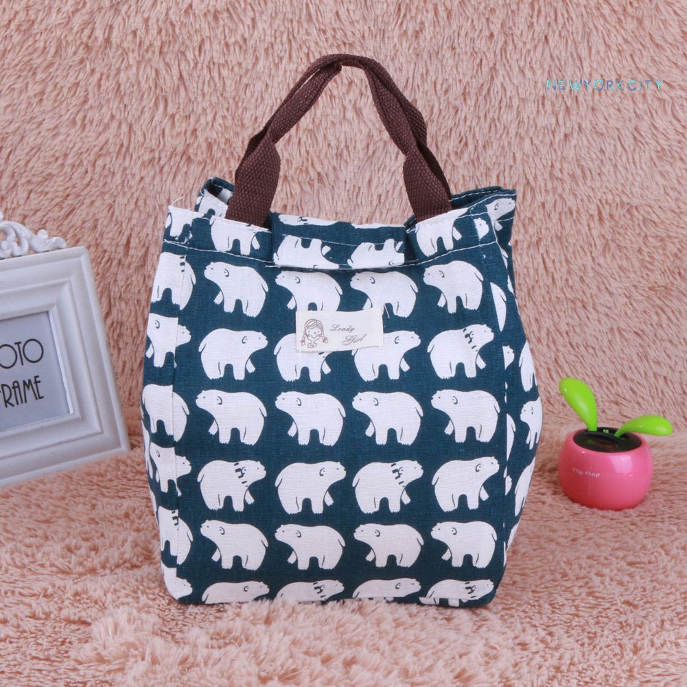 Túi Vải Canvas Giữ Nhiệt Đựng Đồ Ăn Trưa Hình Nhím/Gấu/Gấu Dễ Thương