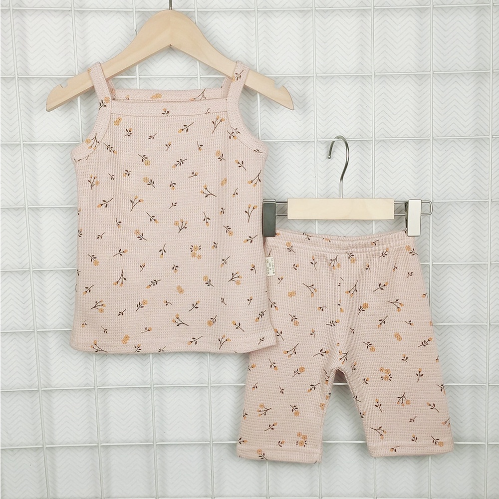 Bộ Áo Hai Dây In Hoa + Quần Short Cotton Dành Cho Bé Gái