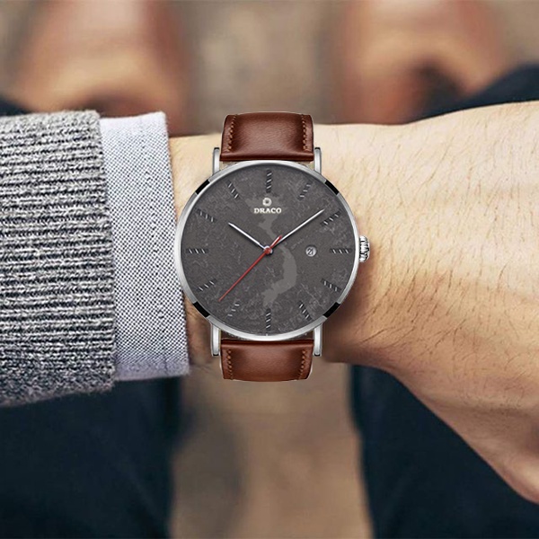 Đồng hồ nam Draco D22-ST03 &quot;Vietnamese Boy&quot; TRẮNG DÂY DA NÂU- thời trang nam