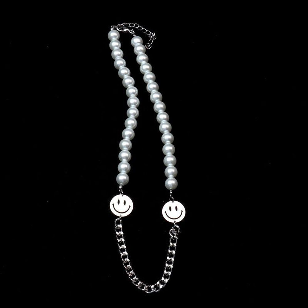 Vòng cổ bằng thép titan đính ngọc trai nhân tạo phong cách Hip Hop thời trang cho nam và nữ