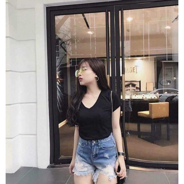 [Mã 153FASHIONSALE1 giảm 10K đơn 50K] Áo phông nữ uni cổ tim túi ngực