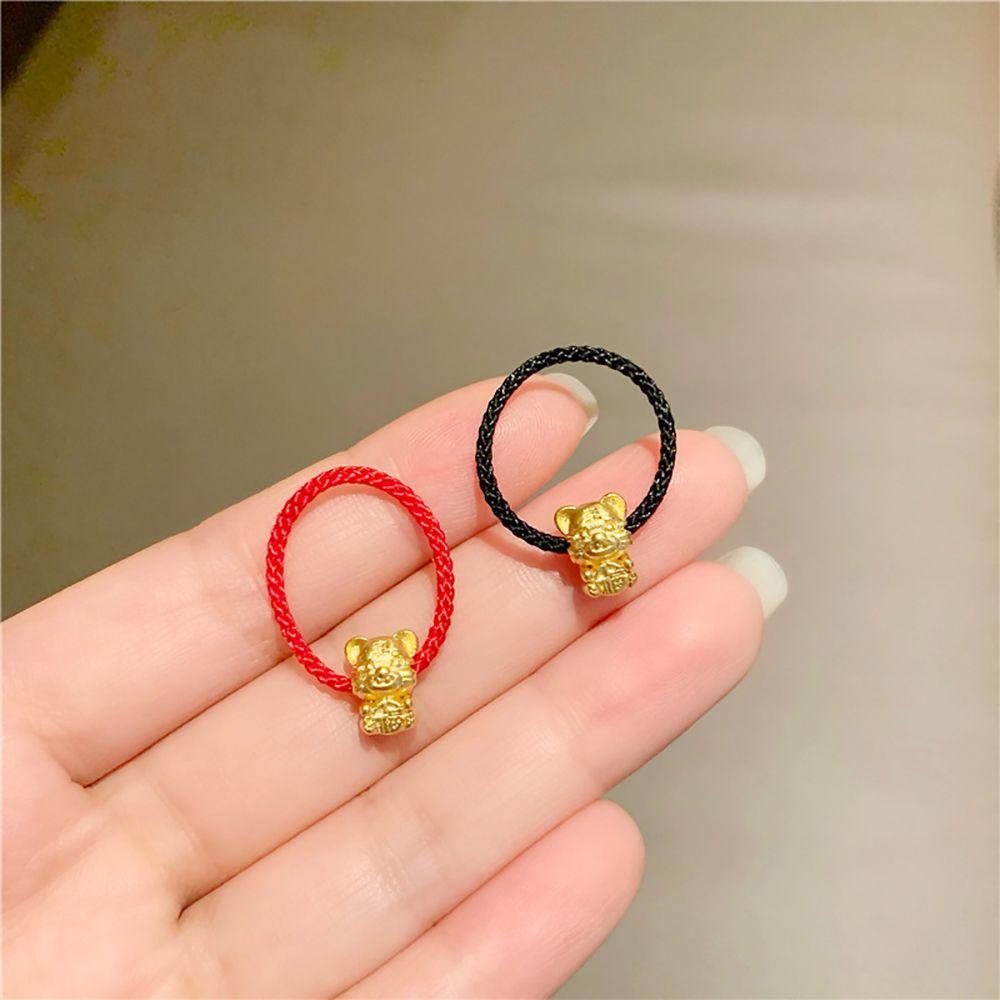 Mocho Nhẫn Hình Con Hổ Phối Dây Đỏ Đen Phong Cách Trung Hoa Cá Tính Cho Nữ