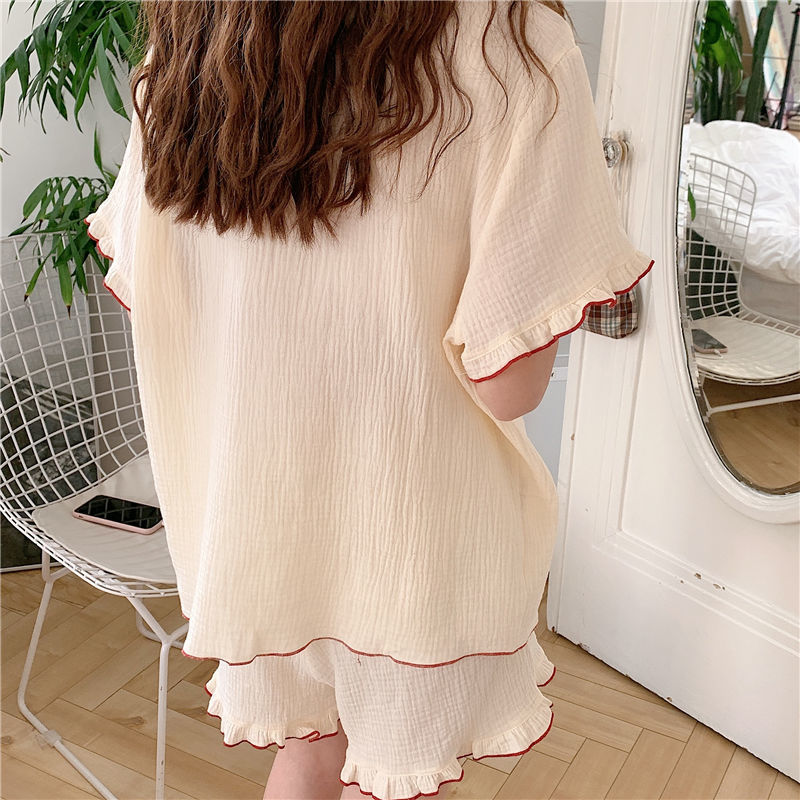 Bộ đồ ngủ mặc nhà vải Cotton ngắn tay kiểu Nhật Hàn dễ thương