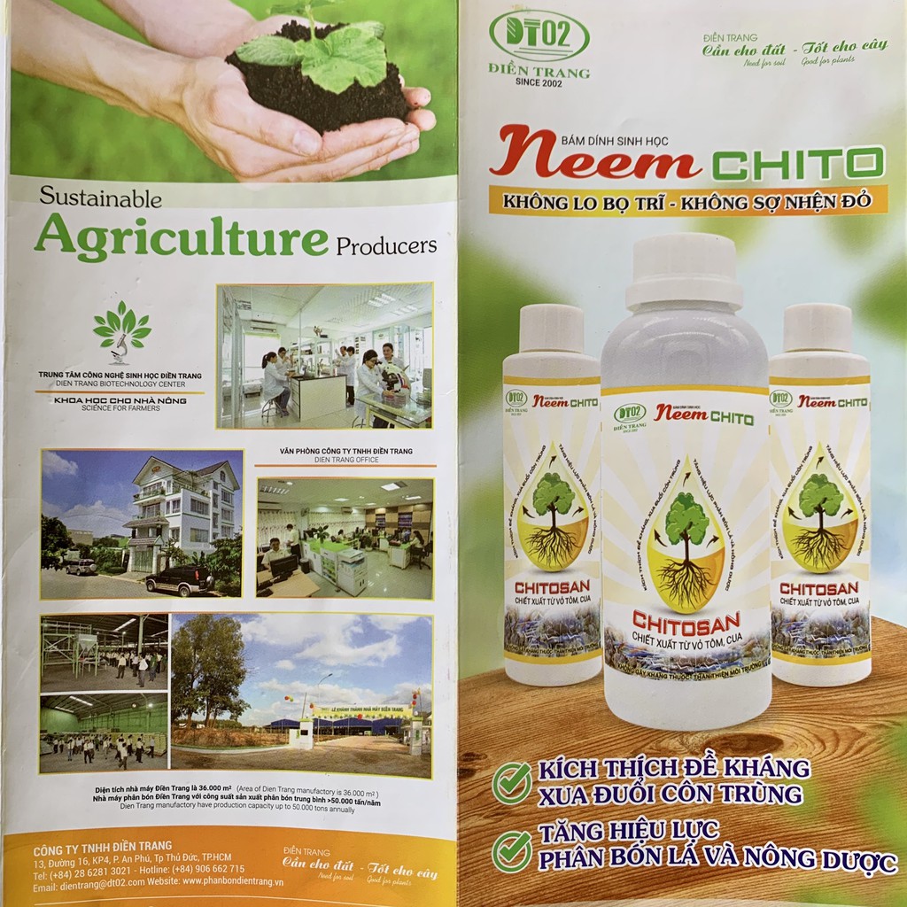 Dầu Neem + Chitosan - Bám dính sinh học Neem Chito 150ml - Xua đuổi côn trùng và nấm bệnh gây hại, kích thích đề kháng