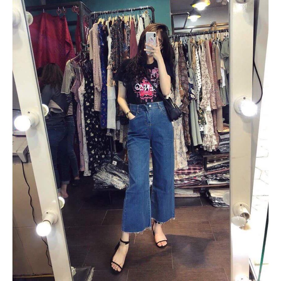 Quần Baggy Jean Ống Rộng Rách Lai mt180 xanh đậm