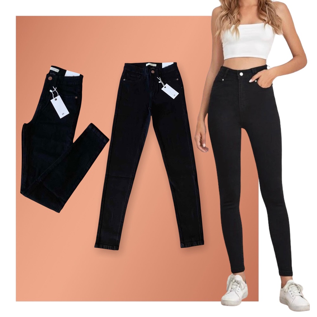 Quần bò Jeans skinny đen ôm VNXK cạp lưng cao co giãn