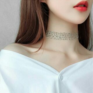 Vòng cổ Choker kim tuyến phối lưới sang chảnh