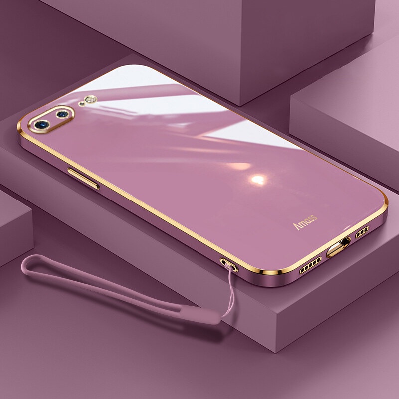Ốp Điện Thoại Silicone Mạ Viền Sang Trọng Kèm Dây Đeo Cho iPhone 6 6s 7 8 Plus SE 2020