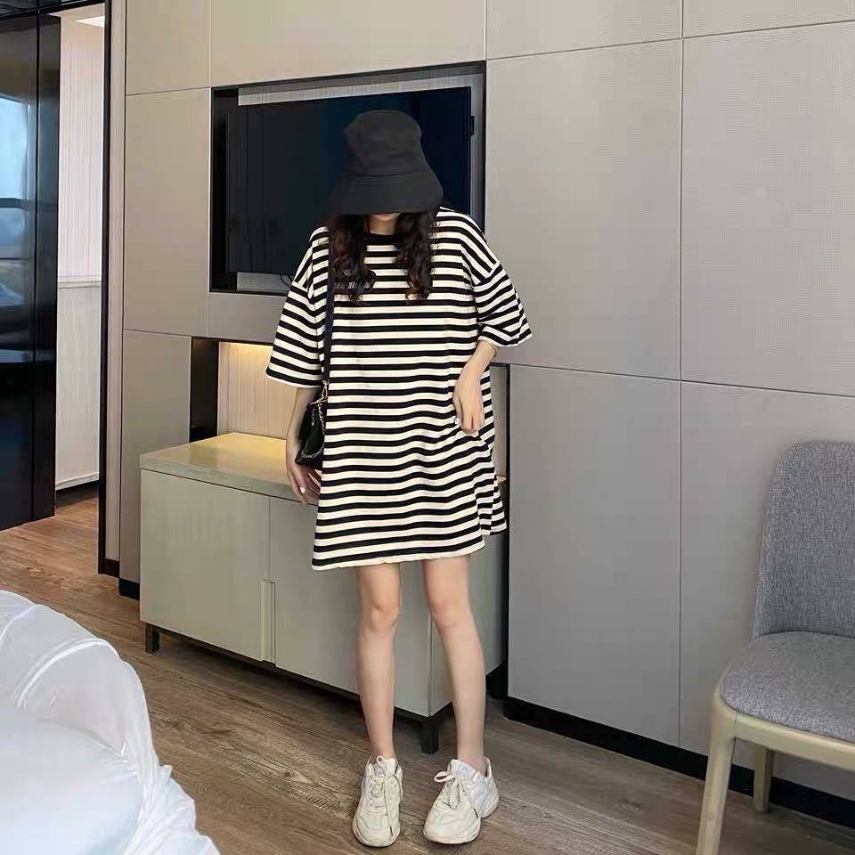 Áo Thun Ngắn Tay Họa Tiết Sọc Ngang Thời Trang Dành Cho Nữ