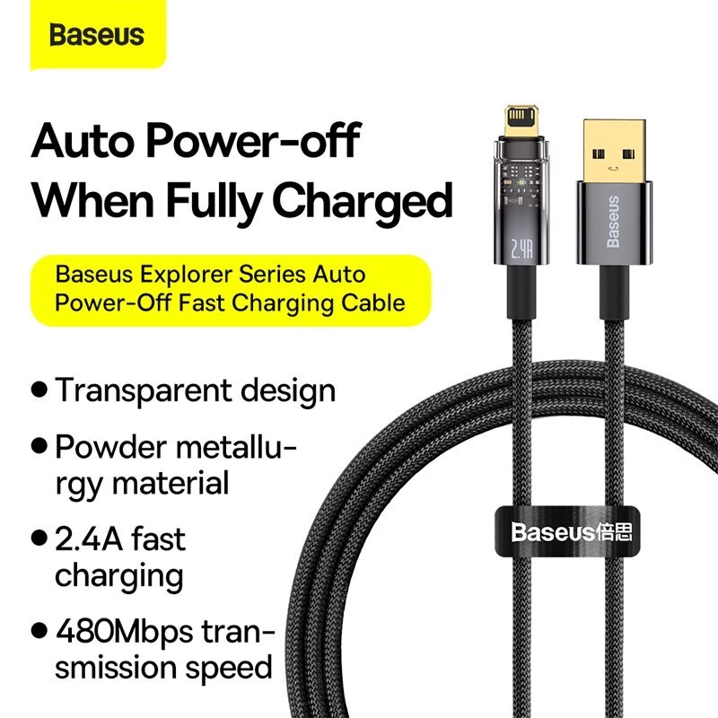 Cáp Sạc Tự Ngắt Gen2 Baseus Explorer Series dùng cho IP (Auto Power-Off, 2.4A Fast Charging &amp; Data Cable)