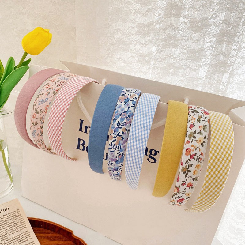 &lt;Stock&gt; 3 pieces/set of fashionable Korean style headbands, solid color flower pattern plaid headband, ladies hair accessories giftsHair band hairpin.