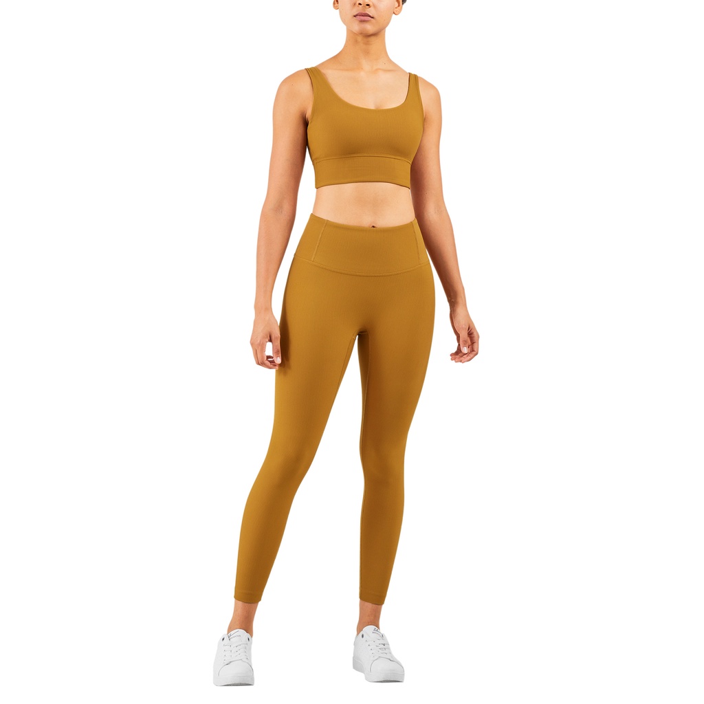 Set trang phục thể thao HOPPE FUMENG áo ngực hai dây và quần legging dài có sọc thời trang dành cho nữ
