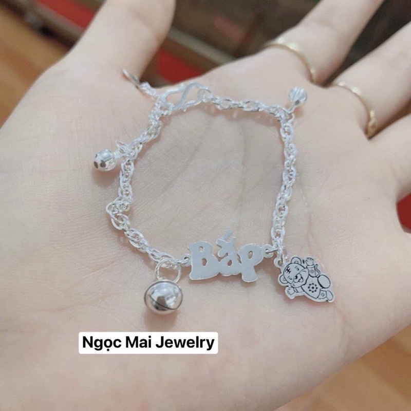 Lắc tay khắc tên theo yêu cầu cho bé Tặng kèm 1 charm tuổi và chuông xinh xắn - Ngọc Mai Jewelry