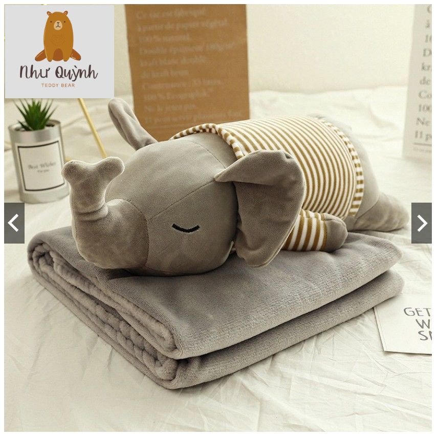 Thú nhồi bông kiêm Bộ chăn ga gối văn phòng hình thú 3 in 1 hình voi con cute