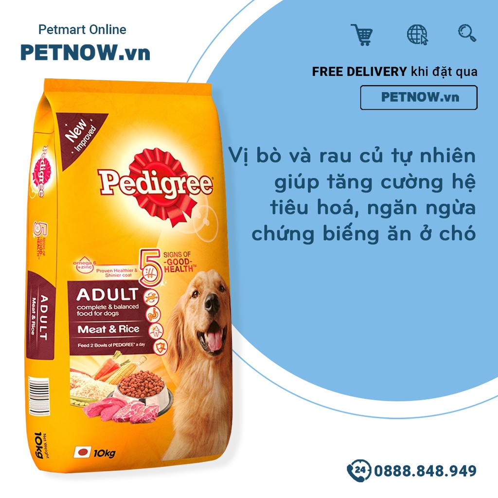 Thức ăn cho chó lớn PEDIGREE 10kg - vị Bò và Rau củ