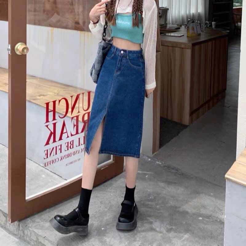 CHÂN VÁY JEAN XANH XẺ DÀI QUA GỐI_A4