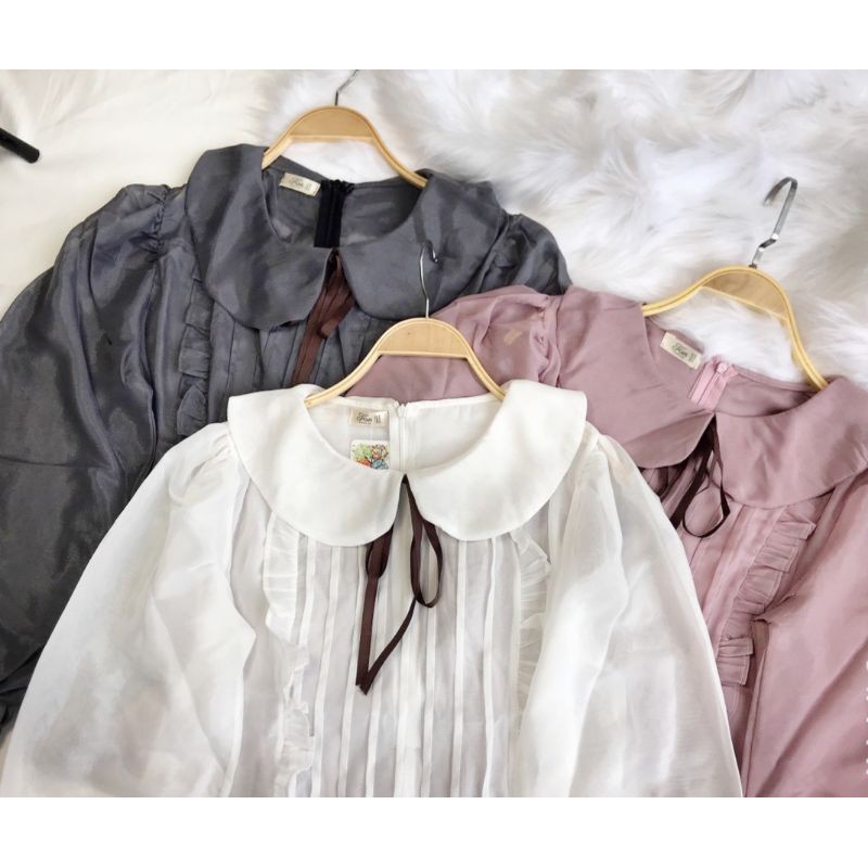 Set áo tơ cổ sen thắt nơ có áo lót trong