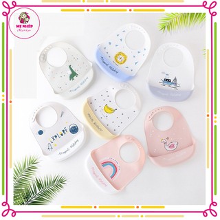 Free Ship 🎁🎁🎁 Yếm ăn dặm có máng hứng được làm từ silicon cao cấp, chống thấm, cho bé từ 6 tháng tuổi