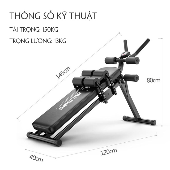 Ghế tập bụng tại nhà, Ghế tập cơ bụng đa năng cao cấp,bảng điện tử, bệ đỡ bắp tay và chân, máy tập thể dục