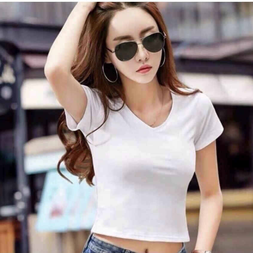 Áo croptop phông nữ dáng ôm tay ngắn kiểu cổ tròn tim - Áo thun nữ ngắn from ôm body phong cách