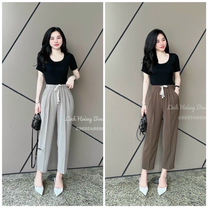 Quần baggy nữ công sở nữ cạp chun, quần tây lưng chun vải ruby m539