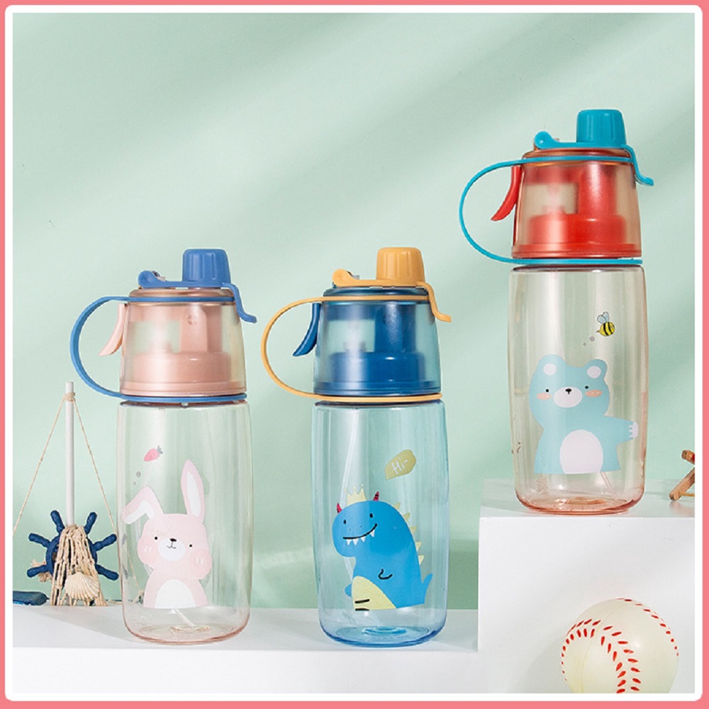 Bình nước thể thao họa tiết dễ thương có Phun sương 600ml Ly cốc giữ cách nhiệt Mã 20014