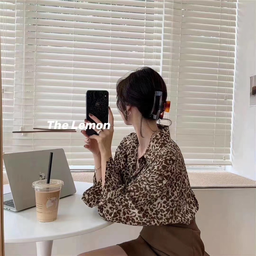 Áo Sơ Mi Nữ Dài Tay Họa Tiết Da Báo Thời Trang Hàn Quốc Mới