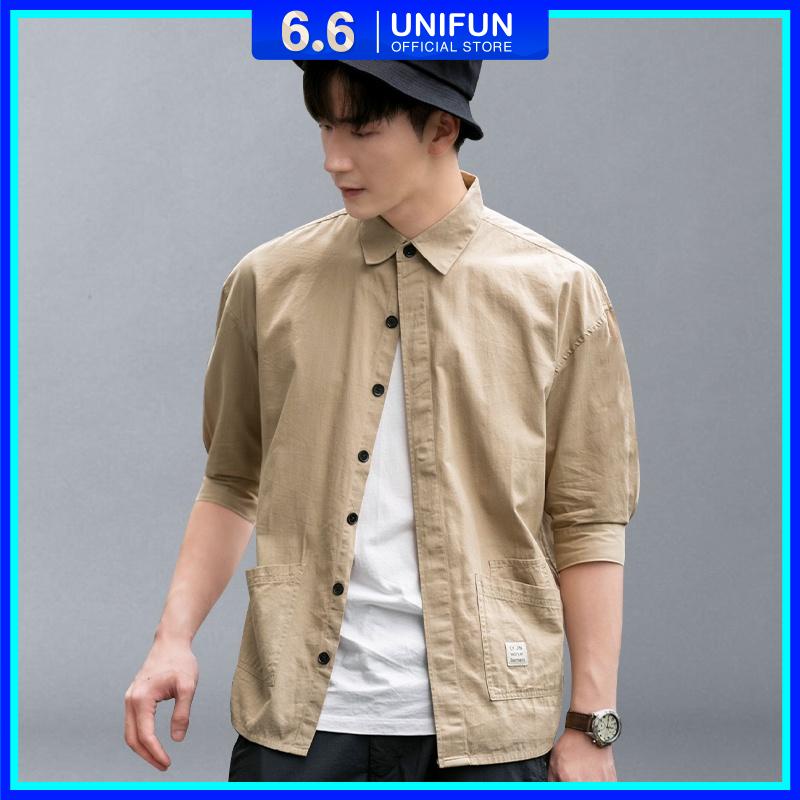 Áo sơ mi kaki nam UNIFUN mã TT71.0-Q Tay lỡ dáng thun thể thao có túi phong cách Hàn Quốc