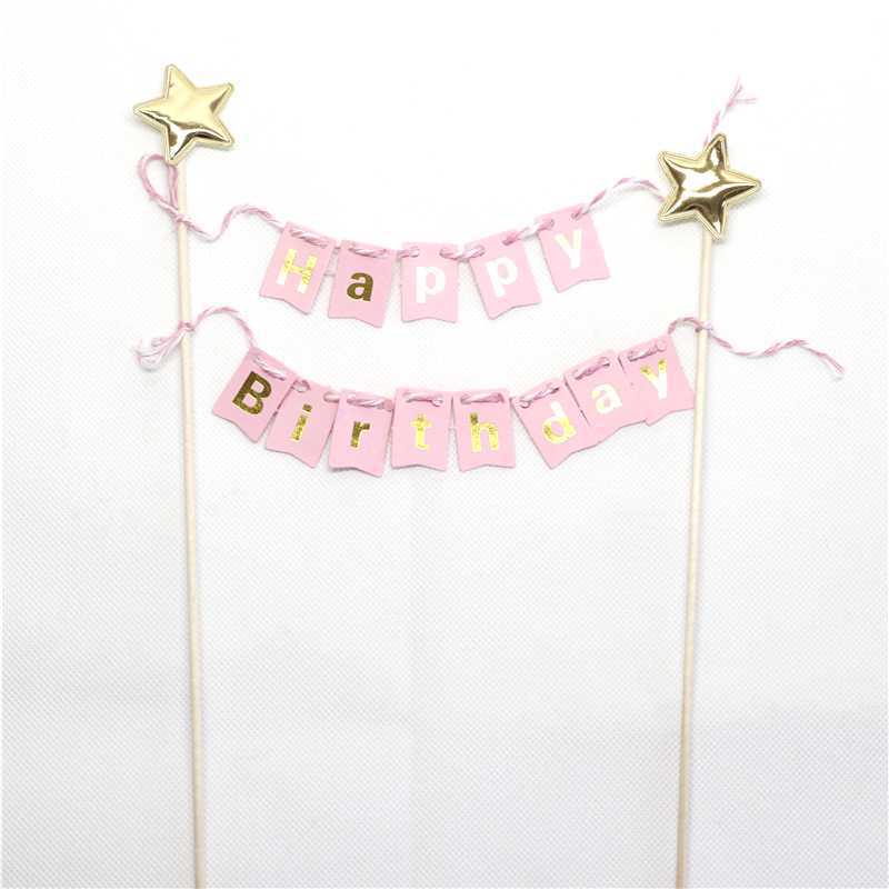 Cờ Treo Trang Trí Bánh Kem Chữ Happy Birthday Màu Vàng Kim Lấp Lánh
