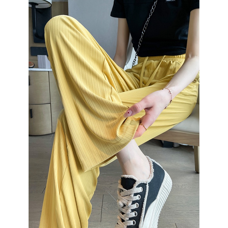 Quần dài nữ Xiaozhainv cạp cao dây rút ống suông thoáng khí thời trang mùa hè