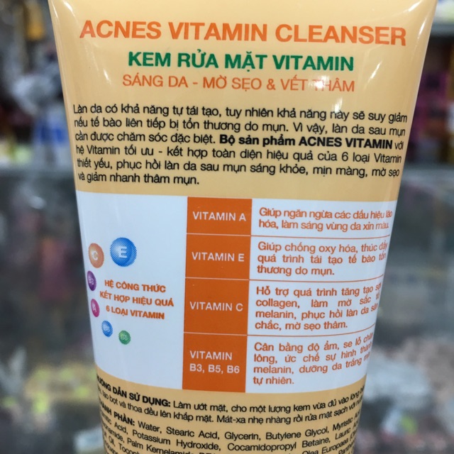Kem rửa mặt sáng da - mờ sẹo & vết thâm Acnes Vitamin Cleanser 50g