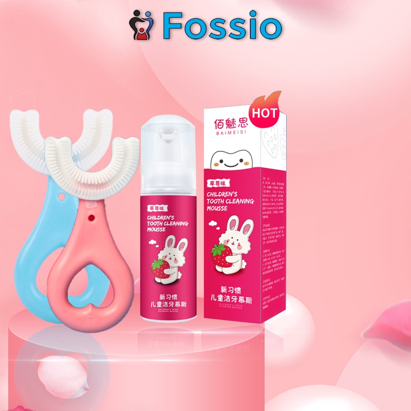 Combo bàn chải đánh răng cho bé chữ U + kem đánh răng dạng bọt an toàn cho bé FOSSIO