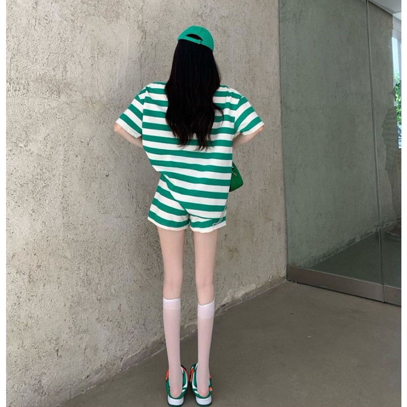 COZOK Set Đồ Thể Thao Ngắn Kẻ Sọc Màu Sắc Thời Trang Cho Nữ