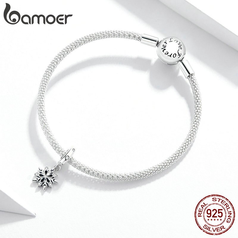 Hạt Pha Charm Hình Bông Tuyết Bamoer SCC1649 Làm Từ Bạc Thật 925 Làm Trang Sức Vòng Tay DIY