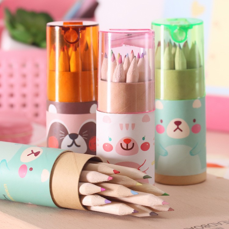 &lt;Ảnh Thật Shop Chụp&gt; Bộ 12 Bút Chì Mỹ Thuật Màu Kèm Hộp Giấy Đựng Siêu Xinh Trang Trí Bàn Học D167