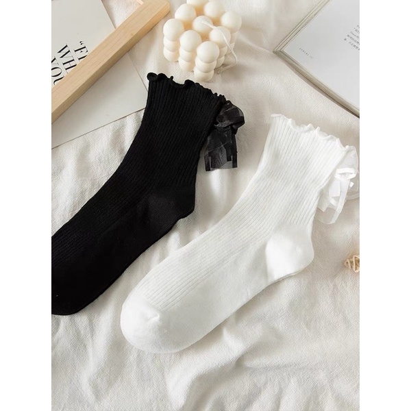 Tất, vớ nữ phối nơ phong cách lolita Nhật Bản, chất cotton co giãn 4 chiều, FH07 phụ kiện Forher.since1998