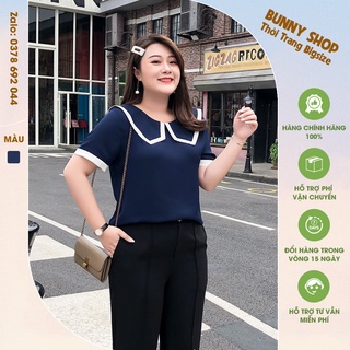 ABEO095 - Áo cổ sen cách điệu viền trắng cho người béo mập, mũm mĩm bigsize che bụng mỡ cho người từ 40kg - 130kg